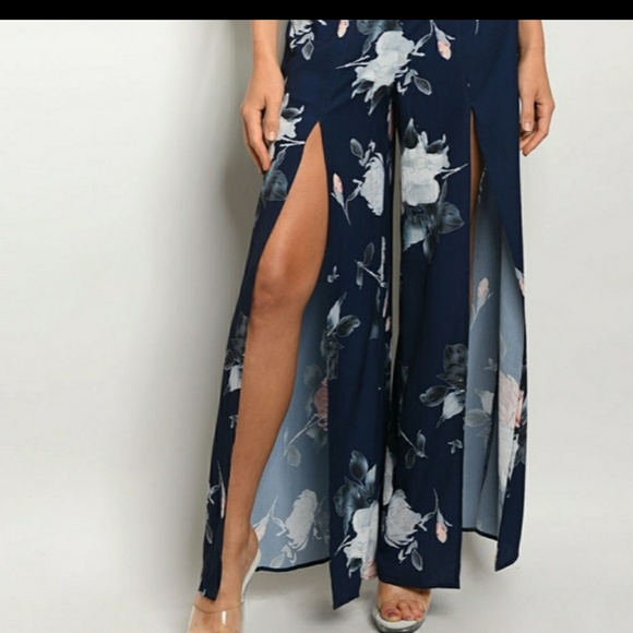 SOLD LOCALLY Navy Blue Floral Pants Set - Picture 2 of 3